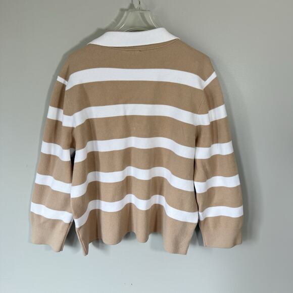 Talbots Sweater Collared Gold Buttons Pullover XL Tan White Striped Neutral New - Picture 5 of 6
